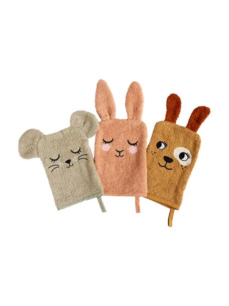Komplet myjek Animals, 3 elem., 100% Bawełna, Brązowy, pomarańczowy, beżowy, S 15 x D 21 cm