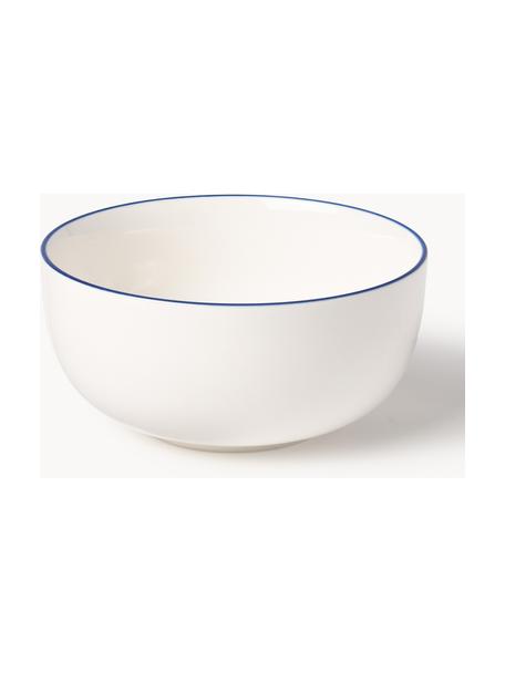 Boles de porcelana Facile, 2 uds., Porcelana dura de alta calidad (aprox. 50% caolín, 25% cuarzo y 25% feldespato), Blanco Off White con borde azul oscuro, Ø 16 x Al 8 cm