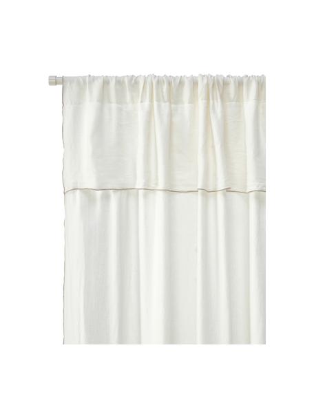 Rideau semi-transparent en lin avec coulisses supérieures Eleonara, 2 pièces, 100 % pur lin, Blanc crème, larg. 145 x long. 260 cm