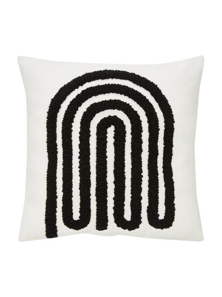 Housse de coussin 45x45 brodée Vahid, Noir, blanc crème, larg. 45 x long. 45 cm