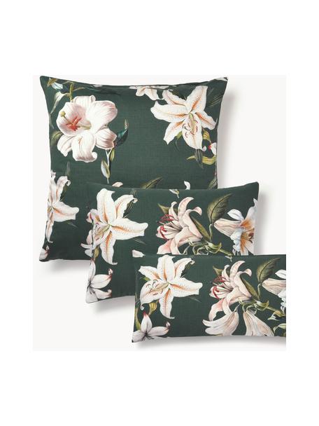 Katoensatijnen kussenhoes Flori met bloemenprint, Weeftechniek: satijn Draaddichtheid 210, Donkergroen, meerkleurig, B 60 x L 70 cm