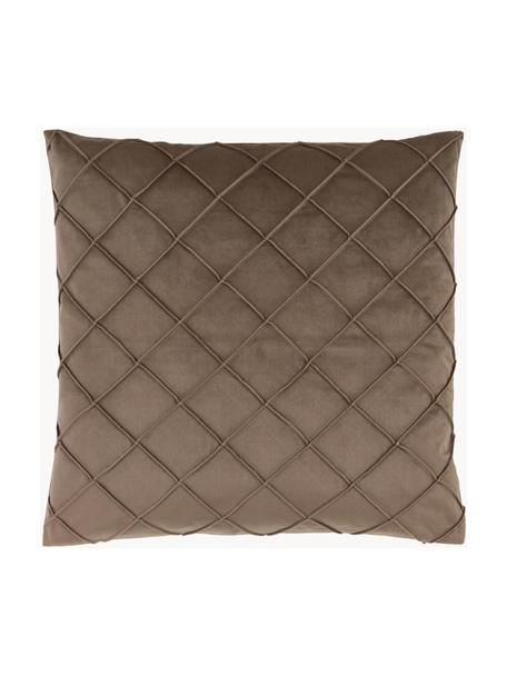 Fluwelen kussenhoes Luka met gestructureerd ruitpatroon, Fluweel (100% polyester), Bruin, B 50 x L 50 cm
