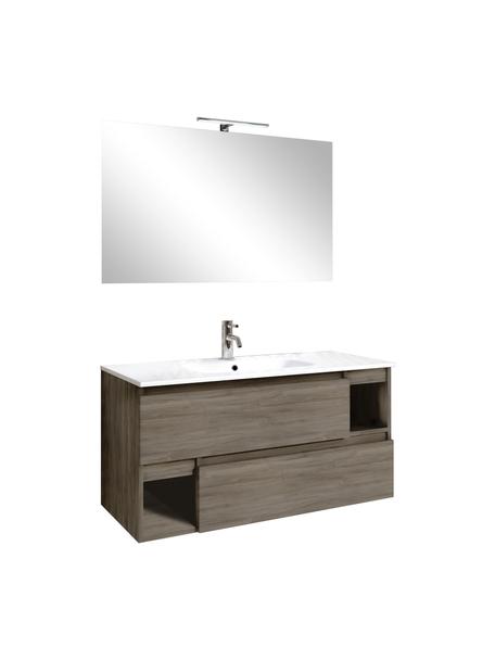 Wastafelset Zante, 4-delig, Lamp: aluminium, gecoat, Essen-, eikenhout optiek, Set met verschillende formaten