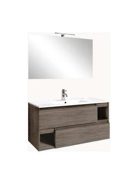 Set lavabo Zante, 4 pzas., Lámpara: aluminio recubierto, Espejo: vidrio, Parte trasera: plástico ABS, Madera, blanco, Set de diferentes tamaños