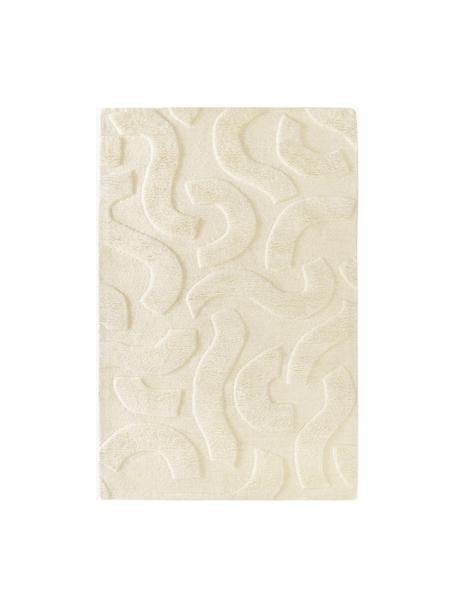 Tappeto in lana tessuto a mano con struttura in rilievo Clio, Retro: 100% cotone Nel caso dei , Bianco crema, Larg. 120 x Lung. 180 cm (taglia S)