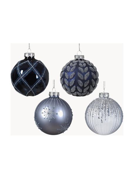 Weihnachtskugeln-Set Glam, 12er-Set, Glas, Dunkelblau, Silberfarben, Ø 8 cm