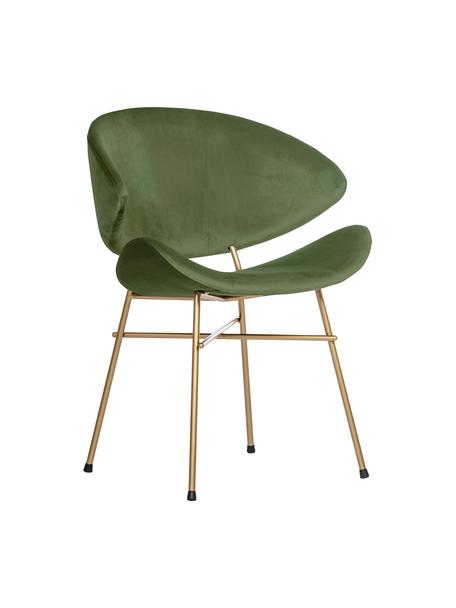Krzesło tapicerowane z weluru Cheri, Tapicerka: 100% poliester (welur), w, Stelaż: stal malowana proszkowo, Zielony aksamit, odcienie mosiądzu, S 57 x G 55 cm