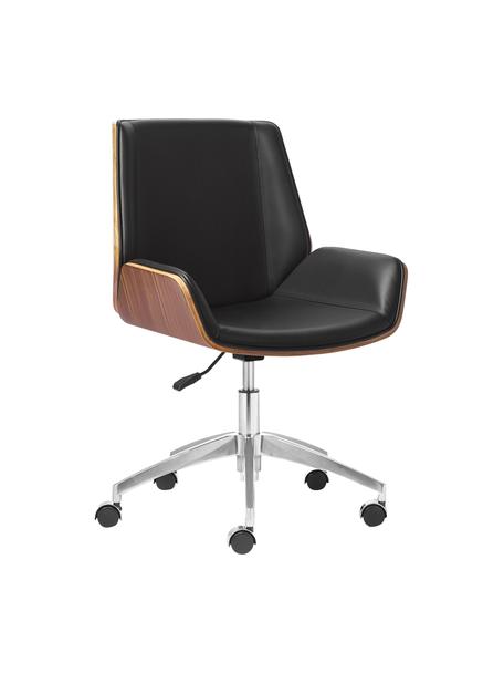 Kunstleren bureaustoel Rouven, in hoogte verstelbaar, Zitvlak: kunstleer, polyurethaan b, Zitvlak: gefineerd grenenhout, Poten: gecoat metaal, Zwart, houtkleurig, B 60 x H 52 cm