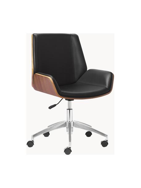 Silla de oficina de cuero sintético Rouven, altura regulable, Asiento: cuero sintético revestido, Asiento: madera de chapa laminada, Patas: metal recubierto, Negro, madera, An 60 x F 52 cm