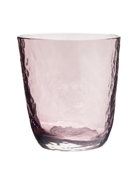 Vasos de vidrio soplado artesanalmente Hammered, 4 uds., Vidrio soplado artesanalmente, Lila transparente, Ø 9 x Al 10 cm, 250 ml