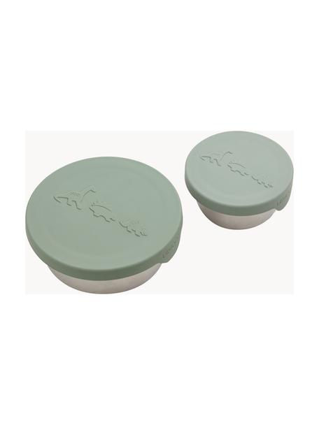 Set di 2 scatole per spuntino Fiby, Acciaio inossidabile, silicone, Bianco latte, verde salvia, Set in varie misure