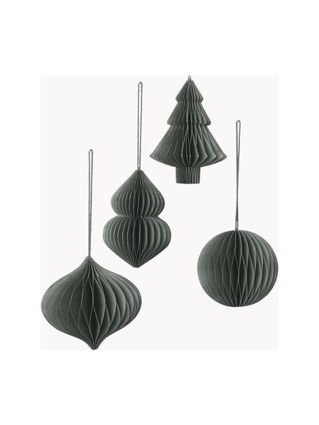 Weihnachtsbaumanhänger Julet, 4er-Set, Papierstoff, Grün, Ø 9 x H 10 cm
