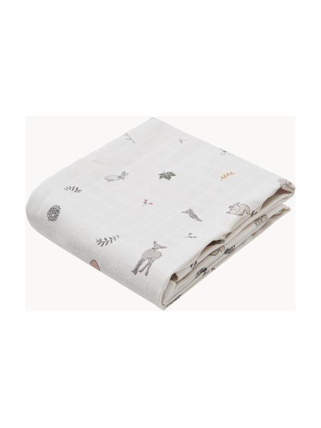 Mušelínové ručníky Fawn, 2 ks, 100 % organická bavlna, certifikát GOTS, Biela, motív lesa, Š 70 x D 70 cm