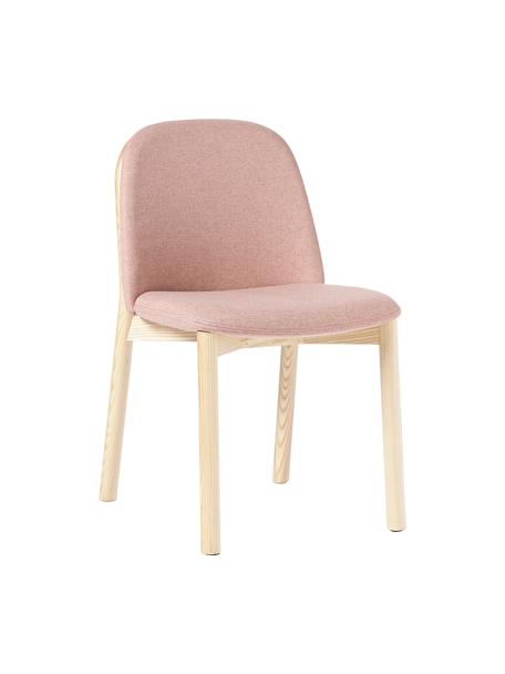 Chaise en bois avec rembourrage Julie, Tissu rose, bois de frêne clair, larg. 47 x haut. 81 cm