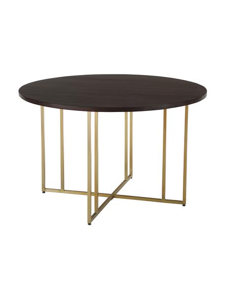 Tavolo rotondo con piano in legno massiccio Luca, Struttura: metallo verniciato a polv, Marrone, dorato, Ø 120 x Alt. 75 cm