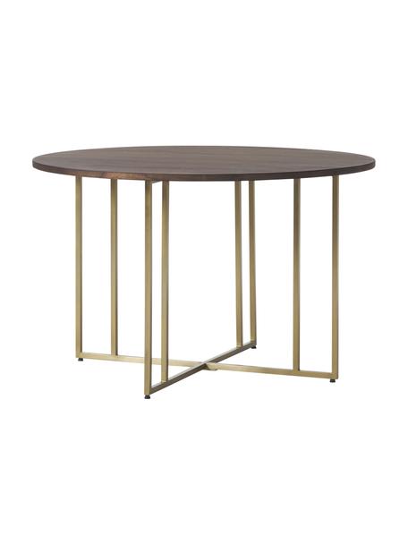 Tavolo rotondo in legno di mango Luca, in verie misure, Struttura: metallo verniciato a polv, Legno di mango, dorato, Ø 120 x Alt. 75 cm