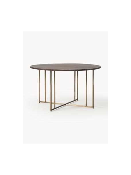 Mesa de comedor redonda de madera de mango Luca, Ø 140 cm, tamaños diferentes, Tablero: madera de mango cepillada, Estructura: metal, con pintura en pol, Madera de mango, dorado, Ø 120 cm