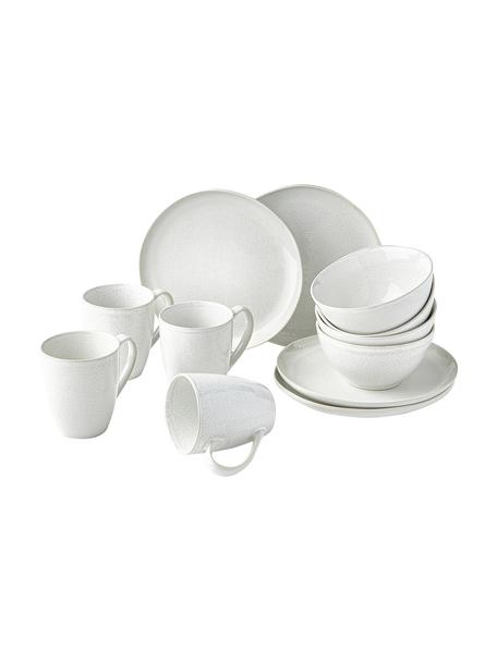 Frühstücks-Set Gemma mit reaktiver Glasur, 4 Personen (12-tlg.), Steingut, Cremeweiß, Set mit verschiedenen Größen
