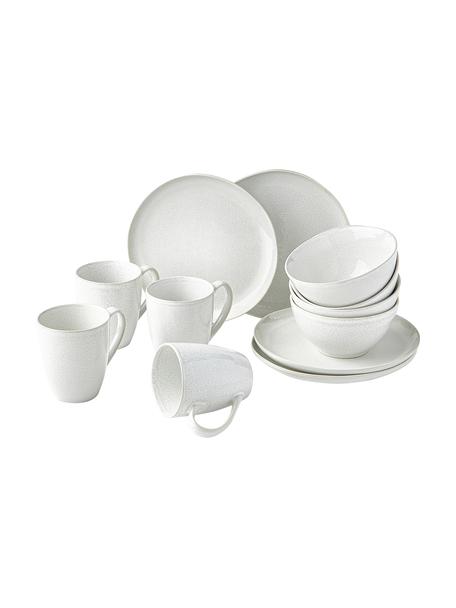 Sada snídaňového nádobí s reaktivní glazurou Gemma, pro 4 osoby (12 dílů), Kamenina, Krémově bílá, Sada s různými velikostmi