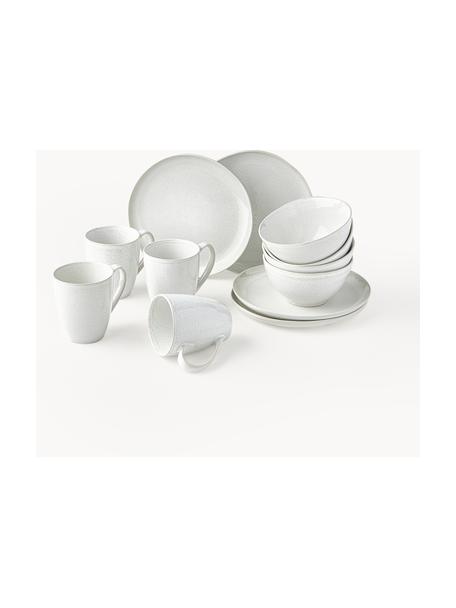 Set 12 stoviglie da colazione con smalto reattivo Gemma, 4 persone, Gres, Bianco crema, 4 persone (12 pz)