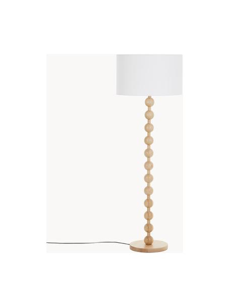 Stojací lampa s dřevěnou podstavou Shona, Světlé jasanové dřevo, bílá, V 149 cm