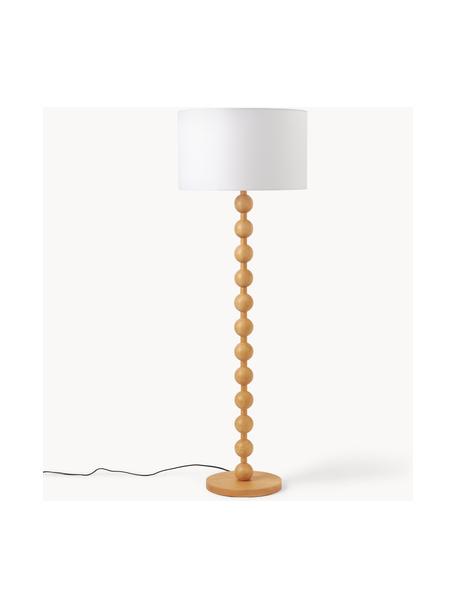 Lampa podłogowa z drewnianą podstawą Shona, Jasne drewno jesionowe, biały, W 149 cm