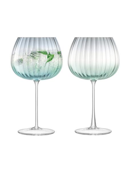 Ručně vyrobené sklenice na víno s barevným přechodem Dusk, 2 ks, Sklo, Zelená, šedá, Ø 10 cm, V 20 cm, 650 ml