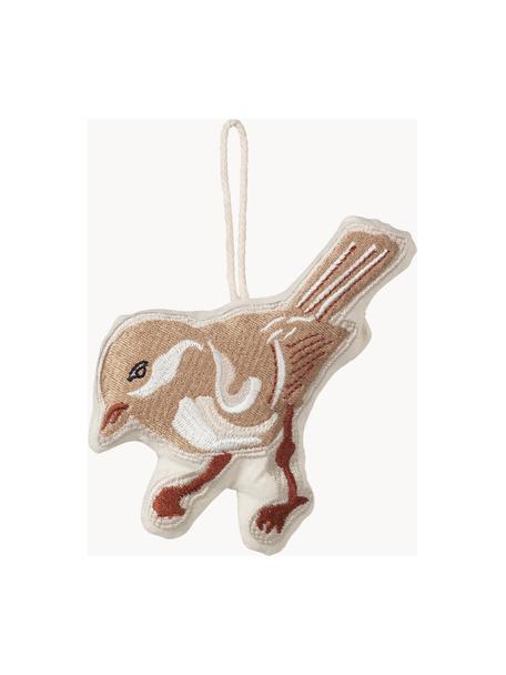 Bestickte Stoff-Baumanhänger Bird, 2 Stück, Baumwolle, Beigetöne, B 12 x H 8 cm