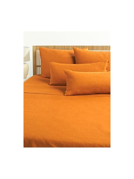 Gewaschenes Leinen-Betttuch Airy, Orange, B 180 x L 280 cm