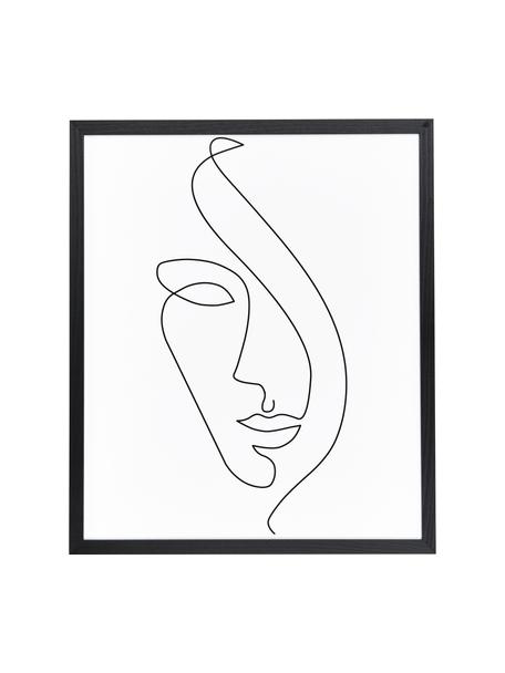 Ingelijste digitale print Abstract Face II, Lijst: gelakt beukenhout, Zwart, wit, B 53 x H 63 cm