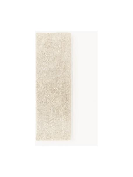 Pluizige hoogpolige loper Leighton, Onderzijde: 70% polyester, 30% katoen, Crèmewit, B 80 x L 250 cm