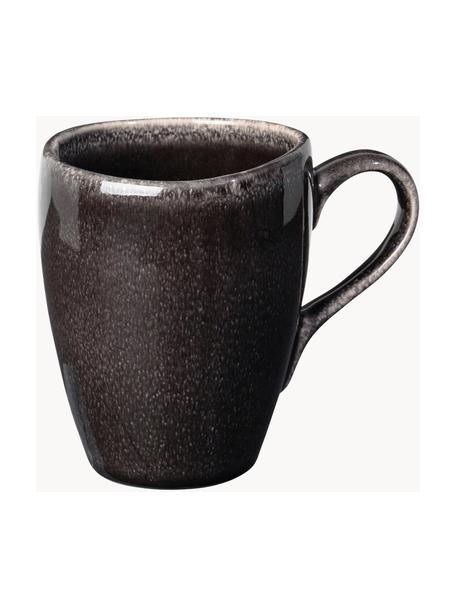 Tazas artesanales Nordic Coal, 250 ml, 6 uds., Cerámica de gres, Negro jaspeado, Ø 8 x Al 10 cm, 250 ml