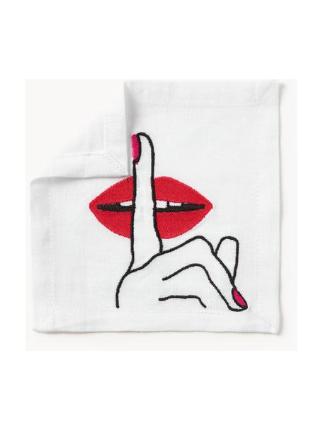 Serviettes de table Lips, 4 élém., Lin, Blanc, rouge, noir, larg. 15 x long. 15 cm