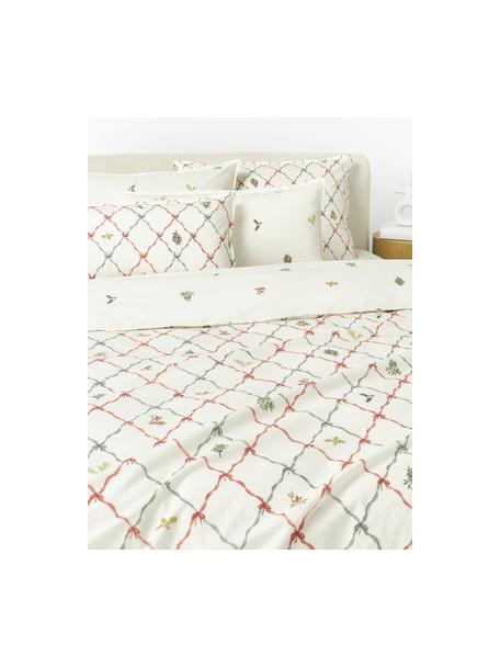 Housse de couette réversible en percale de coton à imprimé hivernal Twigs, Blanc cassé, multicolore, larg. 240 x long. 220 cm