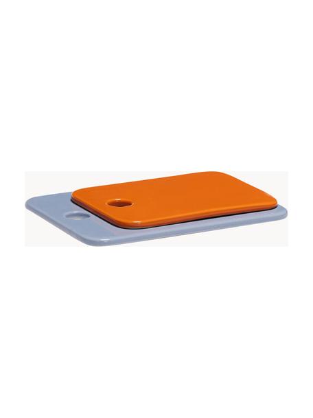 Handgefertigte Servierplatten Amare, 2er-Set, Steinpulver, Hellblau, Orange, Set mit verschiedenen Größen