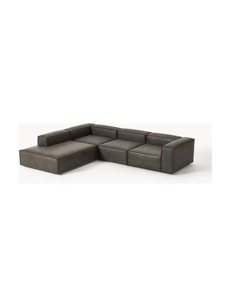 Modulares XL-Ecksofa Lennon aus recyceltem Leder, Bezug: Recyceltes Leder (70 % Le, Gestell: Massives Holz, Sperrholz, Leder Taupe, B 329 x T 269 cm, Eckteil links