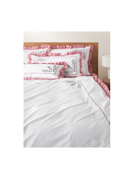 Bestickter Baumwollperkal-Bettdeckenbezug Dina mit Rüschen, Webart: Perkal Perkal ist ein fei, Cremeweiß, Rosa, B 135 x L 200 cm
