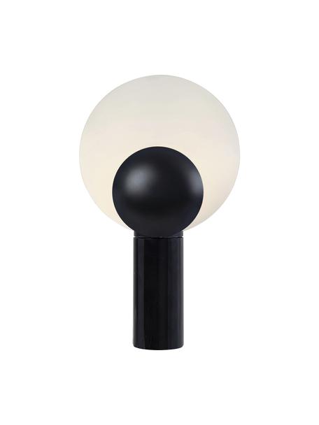 Tafellamp Cache met marmeren voet in zwart, Lampenkap: gecoat metaal, Lampvoet: marmer, Zwart marmer, Ø 30  x H 49 cm