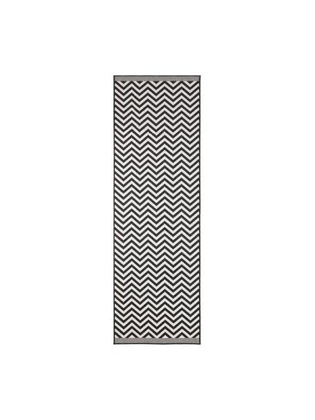 Dubbelzijdige in- & outdoor loper Palma, met zigzag patroon, 100% polypropyleen, Zwart, crèmekleurig, B 80 x L 250 cm