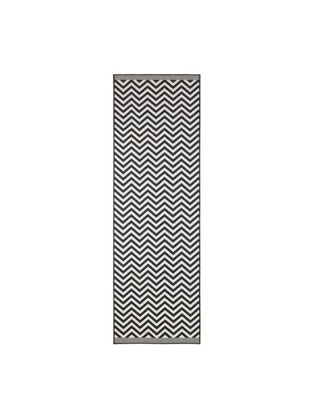 Omkeerbaar in- & outdoor loper Palma, met zigzag patroon, 100% polypropyleen, Zwart, wit, B 80 x L 250 cm