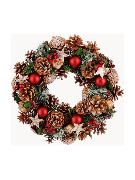 Corona navideña Tom Ø 34 cm, Piñas, adornos navideños, ramas de abeto y bayas artificiales, Verde, marrón, rojo, Ø 34 x Al 9 cm
