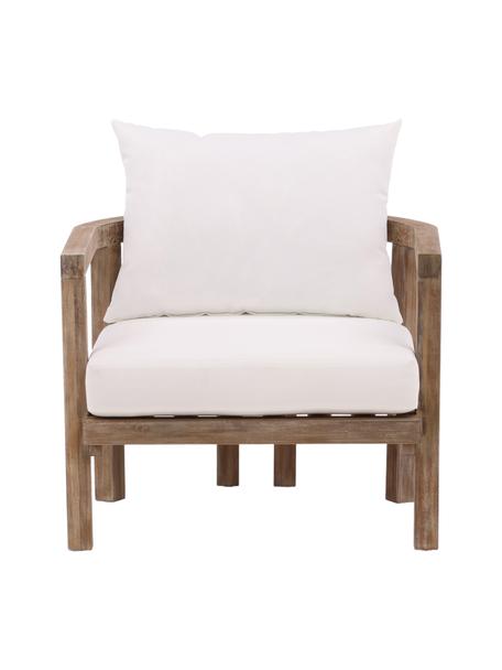 Krzesło ogrodowe z drewna akacjowego Erica, Stelaż: drewno akacjowe olejowane, Biała tkanina, drewno akacjowe, S 71 x W 55 cm