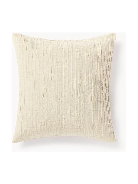 Funda de cojín de algodón con plisado Artemis, 99% algodón, 1% poliéster, Blanco crema, An 50 x L 50 cm