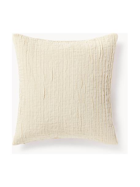 Housse de coussin en coton avec motif plissé Artemis, 99 % coton, 1 % polyester, Blanc crème, larg. 50 x long. 50 cm