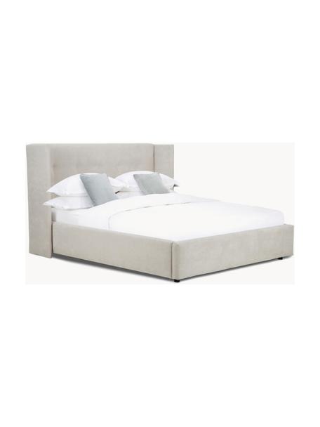 Cama tapizada Star, con espacio de almacenamiento, Estructura: madera de pino maciza y p, Tapizado: poliéster (texturizado) R, Tejido beige claro, An 200 x L 200 cm