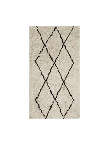 Flauschiger Hochflor-Teppich Nouria, handgetuftet, Flor: 100% Polyester, Beige, Schwarz, B 80 x L 150 cm (Größe XS)