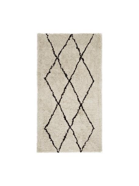 Flauschiger Hochflor-Teppich Nouria, handgetuftet, Flor: 100 % Polyester, Beige, Schwarz, B 80 x L 150 cm (Grösse XS)
