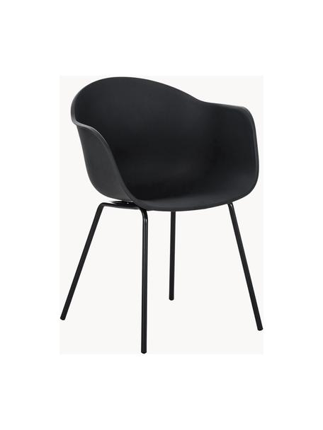 Krzesło z podłokietnikami z tworzywa sztucznego Claire, Nogi: metal malowany proszkowo, Czarny, S 60 x G 54 cm