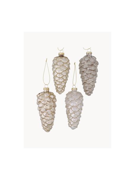Kerstboomhangers Aragon, set van 4, Gelakt glas, Goudkleurig, Ø 6 x H 12 cm