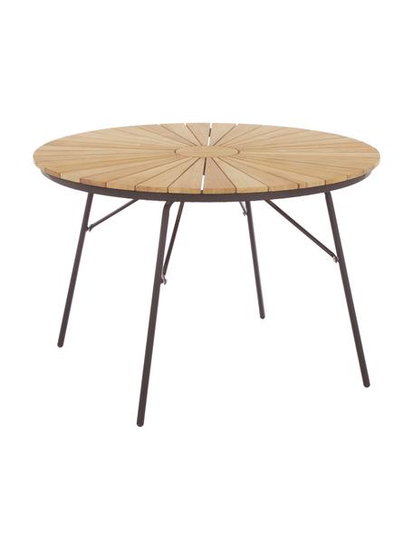 Okrągły stół ogrodowy z drewna Hard & Ellen, Blat: drewno tekowe, piaskowane, Antracytowy, drewno tekowe, Ø 110 x W 73 cm